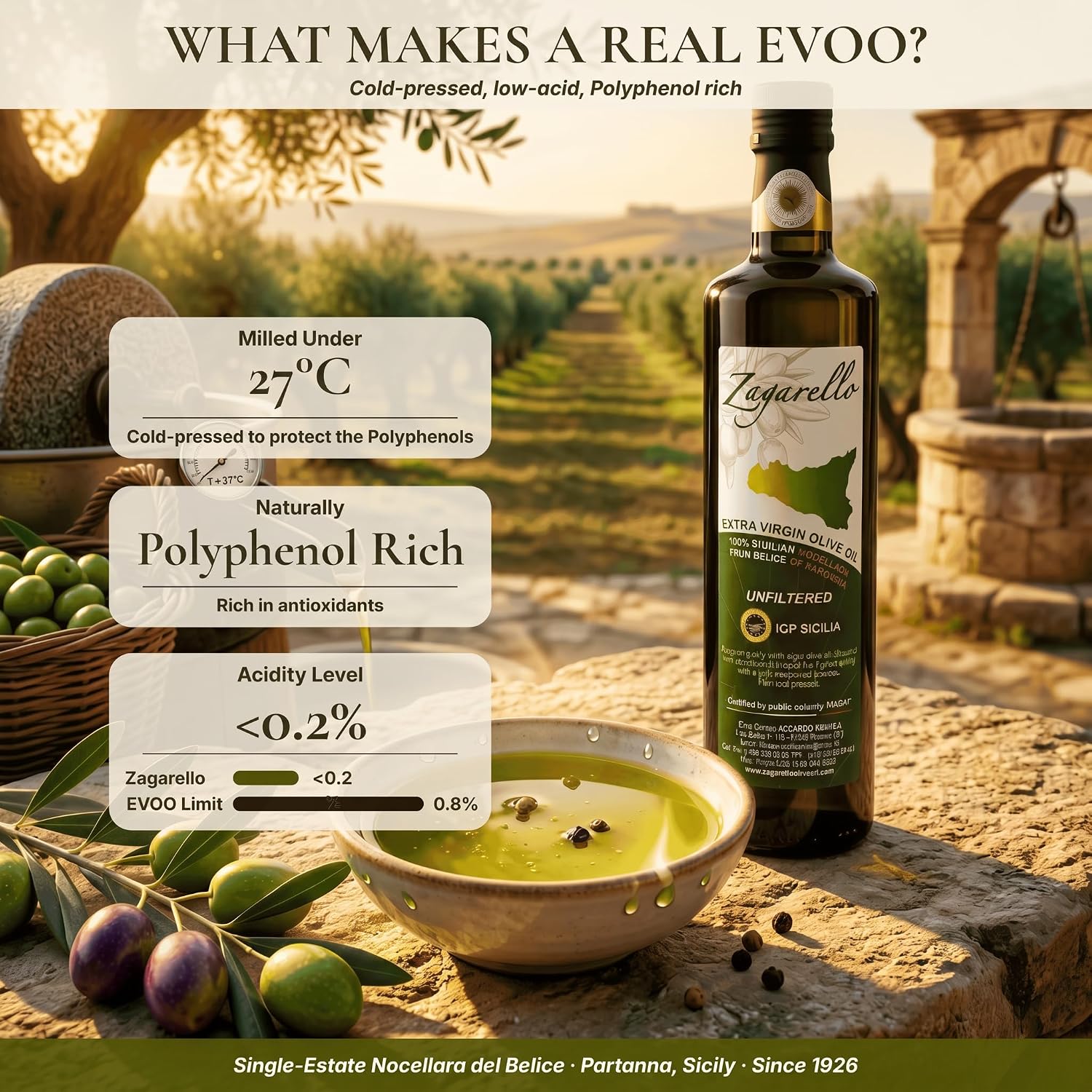 Zagarello 100% Traceable Italian Olive Oil Extra Virgin, Unfiltered, Pure, IGP Certified (2025) EVO-IOOC WINNER 2025 + 2026